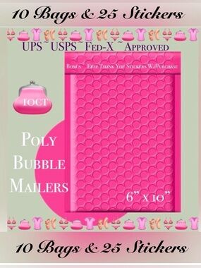 10ct  Bubble Poly Mailers 👙🆕👙 
Boutique Mailers  w/ 25ct Free Stickers